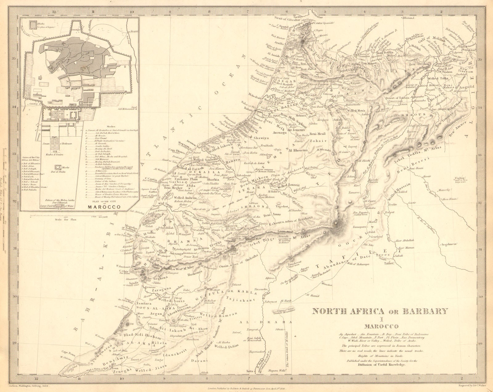 MOROCCO. North Africa or Barbary. Marocco; inset Marrakech plan. SDUK 1848 map